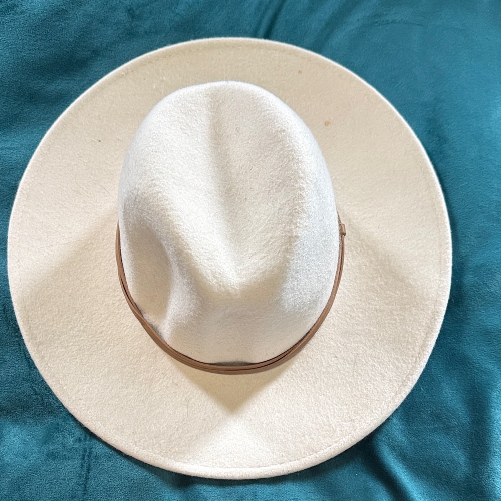 Anthropologie Cream Felt Wide-Brim Hat with Brown Band - Women Accessories